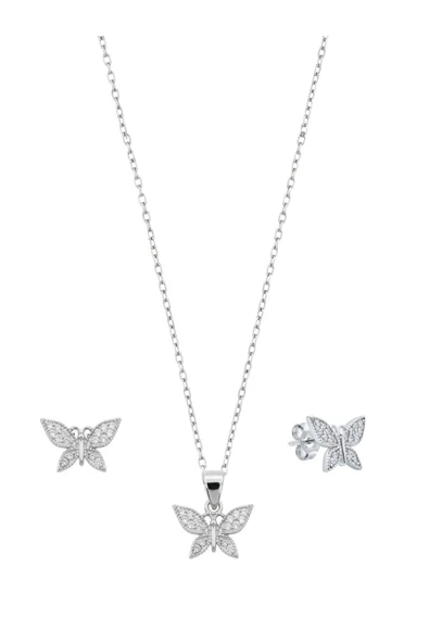 Minimal Modern Zirkon Taşlı Kelebek Gümüş Kolye Küpe Seti [OYSY270] ürün görseli 1