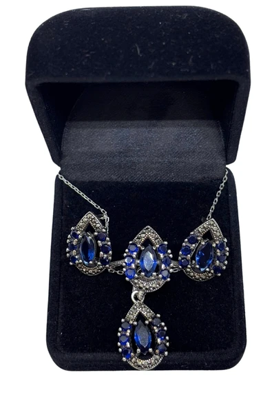 Lacivert Işıltılı Gümüş Damla Markazit Set&Takım ürün görseli 1