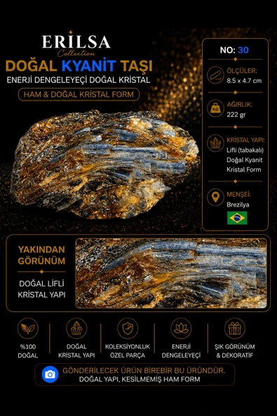 Sertifikalı Doğal Kyanit Taşı Ham Kristal Kütle Dekoratif Kaya No 30 ürün görseli 1