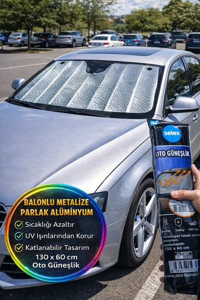 Oto Ön Cam Güneşlik Katlanabilir Alüminyum Güneş Perdesi 130x60 UV Korumalı Araç Gölgelik ürün görseli 1