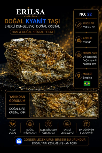 Sertifikalı Doğal Kyanit Taşı Kütle Ham Kristal Kaya Dekoratif Mineral Taş No 22 ürün görseli 1