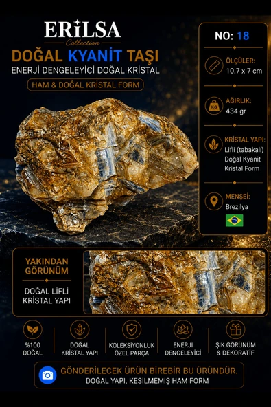 Sertifikalı Doğal Kyanit Taşı Ham Kristal Kütle Dekoratif Mineral Taş No 18 ürün görseli 1