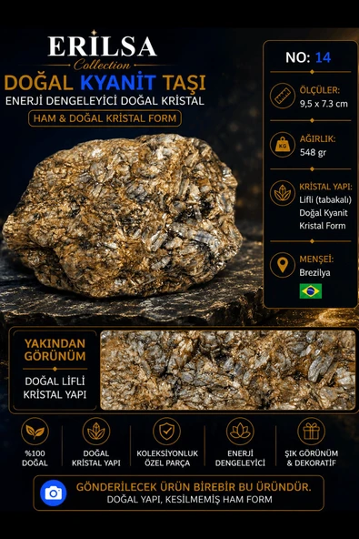 Sertifikalı Doğal Kyanit Taşı Ham Kristal Kütle Dekoratif Doğal Mineral No 14 ürün görseli 1