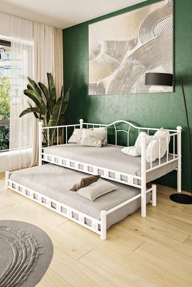ARGİMO Kamelya Yavrulu Daybed Sedir Karyola Beyaz Karyola ürün görseli 1