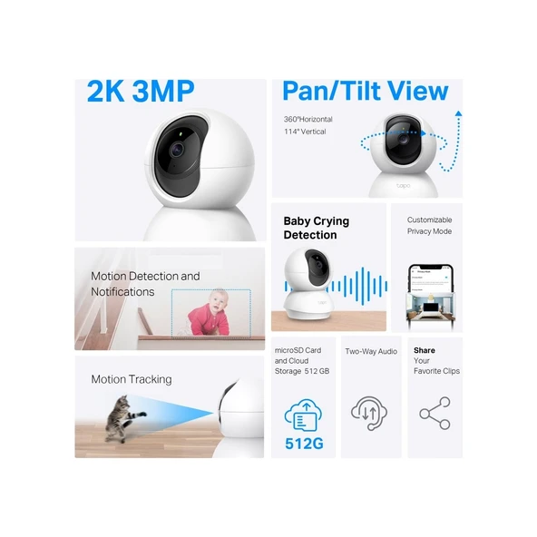 TP-Link Tapo TC71 2K Gece Görüşlü Wi-Fi Kamera - Resim 2