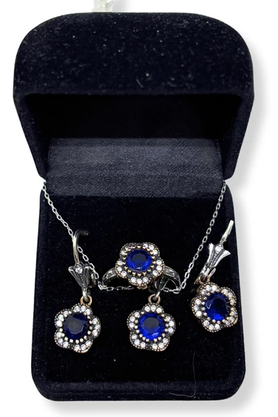 Safir Taşlı Gümüş Çiçek Set&Takım ürün görseli 1