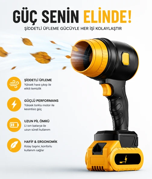 48V Şarjlı Turbo Hava Üfleyici Fan Kablosuz Güç Maksimum Performans Güçlü Yaprak Üfleme & Araç Temizleme ürün görseli 1