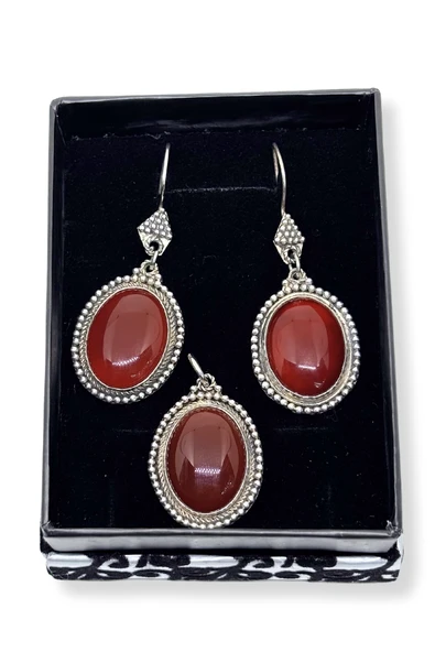 Otantik Büyük Akik Işıltılı Gümüş Set&Takım ürün görseli 1