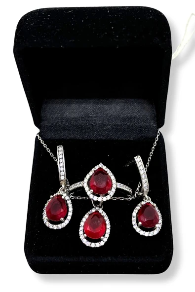 Bordo Yakut Taşlı Gümüş Set & Takım ürün görseli 1
