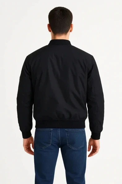 Arka Bomber Ceket - Siyah - Resim 4