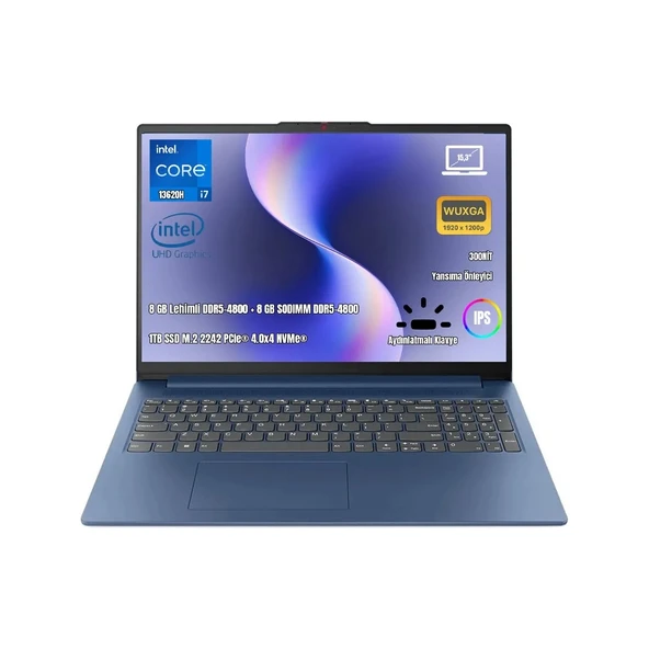 Lenovo IdeaPad Slim 3 15IRH10 83K10062TR i5-13420H 8 GB 256 GB SSD UHD Graphics 15.3" WUXGA Notebook ürün görseli 1