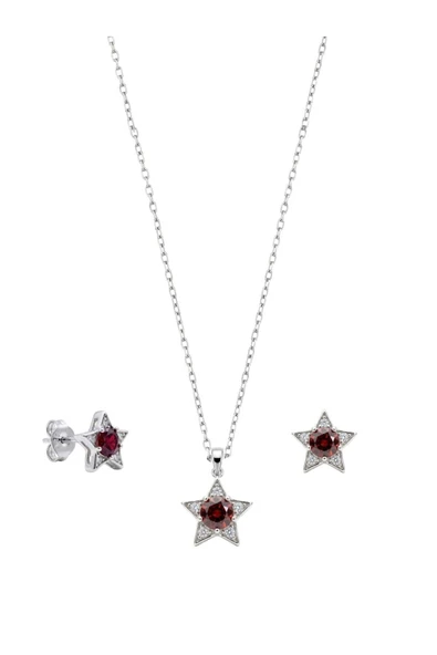 Minimal Lal Zirkon Taşlı Yıldız Gümüş Set Takım [OYSY262] ürün görseli 1
