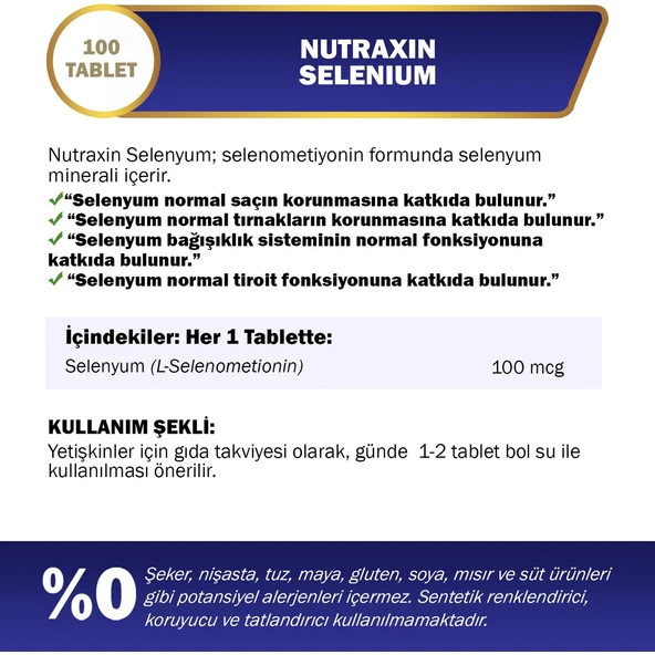 Nutraxin Selenium 100 Mcg 100 Tablet ürün görseli 1