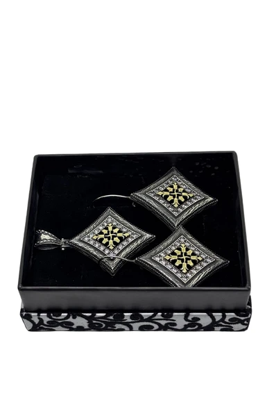 Authentic İri İşlemeli Işıltılı Gümüş Set&Takım - Resim 2