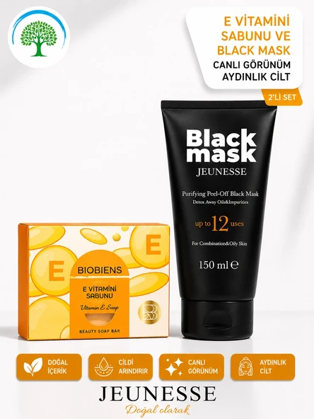 Jeunesse Black Mask 150 ml & Biobiens E Vitamini Sabunu 2'li Premium Cilt Bakım Seti ürün görseli 1