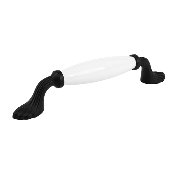 Porsuk Beyaz Porselen Siyah Kulp 128 mm 12.8 cm Mobilya Çekmece Dolabı Dolap Kapak Kulb Kulpu ürün görseli 1