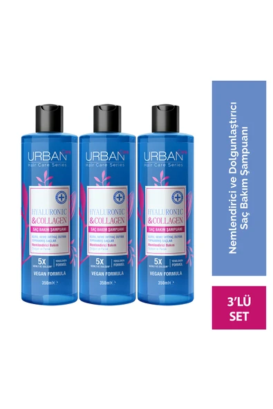 URBAN Hyaluronic & Collagen Ekstra Dolgunlaştırıcı Saç Bakım Şampuanı-350 ml-vegan x2 ürün görseli 1