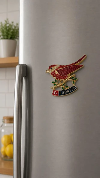 Magnet Taşlı Kuş Figürlü Türkiye Buzdolabı Süsü – Metal Dekoratif Hediyelik Magnet 7x5 cm ürün görseli 1