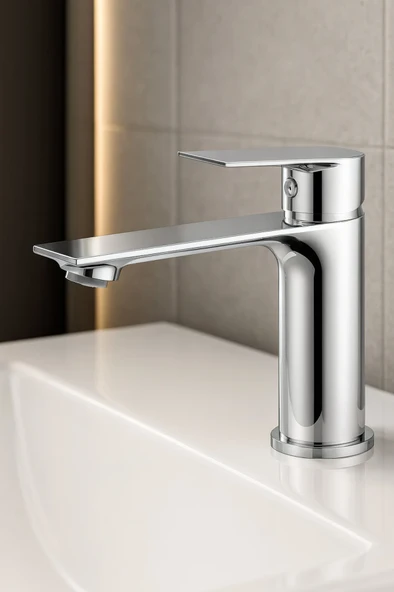 Lüks Krom Sabit Aç Kapa Kısa Lavabo Bataryası Su Tasarruflu, Dayanıklı, Modern Tasarım ürün görseli 1