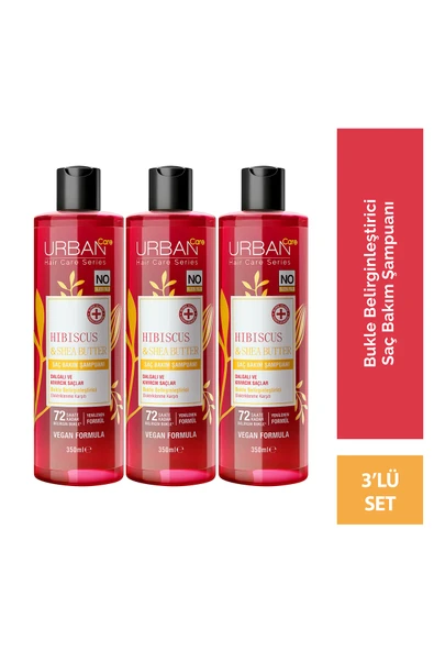 URBAN Hibiscus & Shea Butter Bukle Belirginleştirici Saç Bakım Şampuanı-350 ml-vegan x3 ürün görseli 1