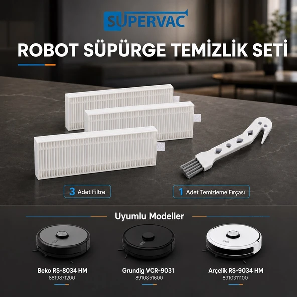 Arçelik Imperium RS 9034 HM Robot Süpürge ile Uyumlu  Hepa Filtre ve Temizleme Fırçası ürün görseli 1