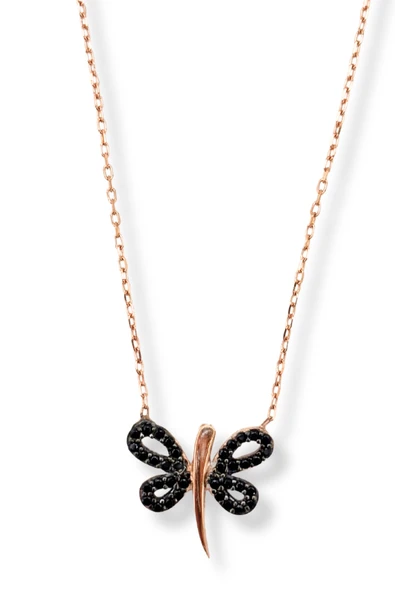 Rose Gold Siyah Işıltılı Yusufçuk Hayalet Gümüş Kadın Kolye ürün görseli 1