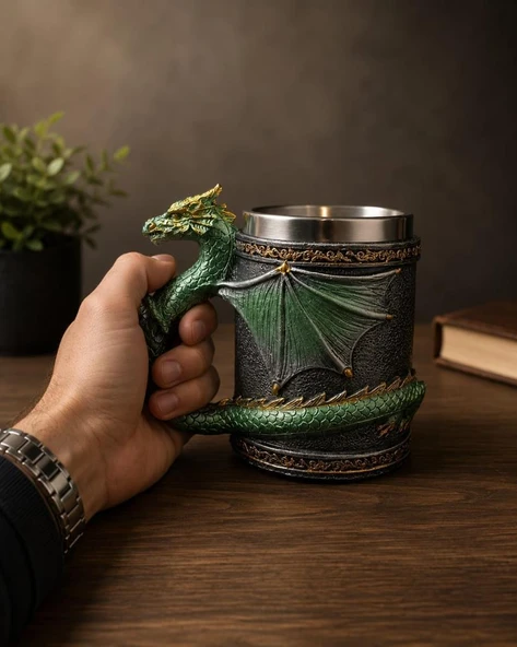 Ejderha Kupa Bardak 400 ML – Viking Tarzı Paslanmaz Çelik Fantastik Tasarım Kupa ürün görseli 1