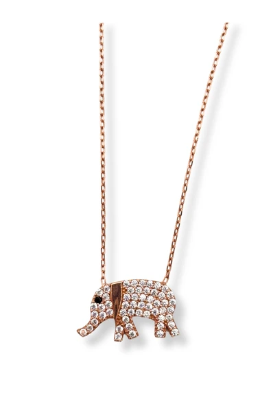 Rose Gold Beyaz Işıltılı Fil Hayalet Gümüş Kadın Kolye ürün görseli 1