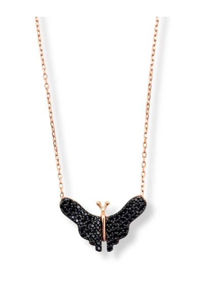 Işıltılı Rose Gold Kelebek Kadın Gümüş Hayalet Kolye ürün görseli 1