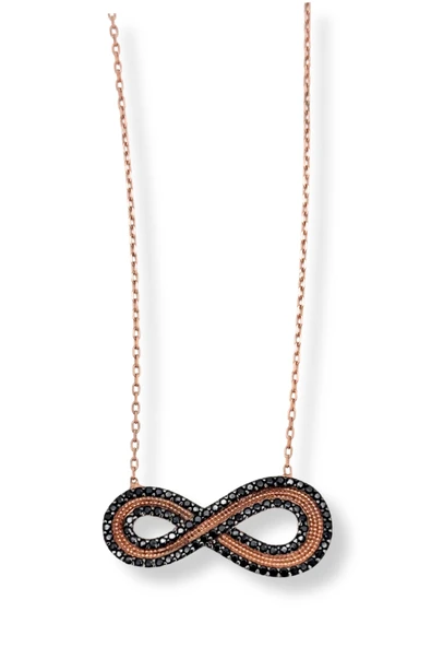 Rose Gold Siyah Işıltılı Infinity Hayalet Gümüş Kadın Sonsuzluk Kolye ürün görseli 1