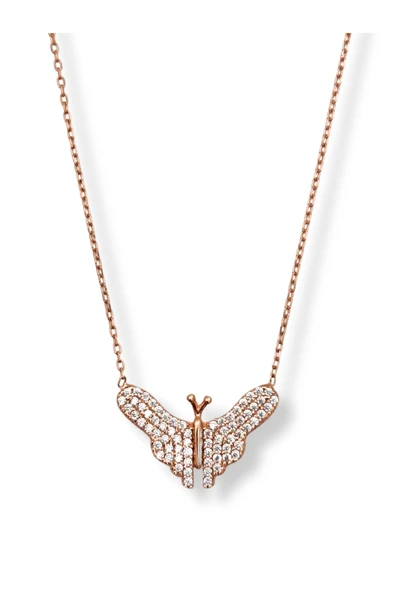 Rose Gold Kelebek Kadın Gümüş Hayalet Kolye ürün görseli 1
