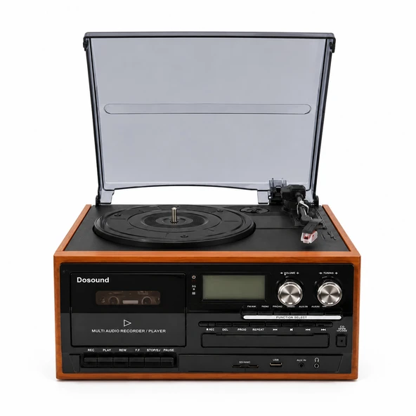 Dosound TR-17S Ahşap Çok Fonksiyonlu Pikap Kaset CD USB Bluetooth Müzik Sistemi ürün görseli 1