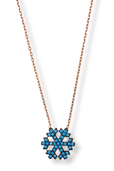 Rose Gold Turkuaz Işıltılı Kar Tanesi Hayalet Gümüş Kadın Kolye ürün görseli 1