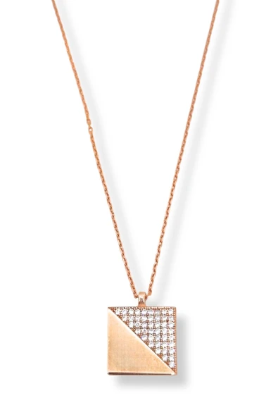 Rose Gold Beyaz Işıltılı Kare Hayalet Gümüş Kadın Kolye ürün görseli 1