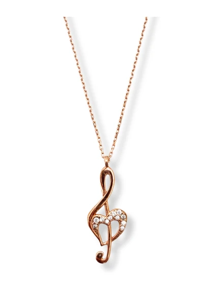 Rose Gold Beyaz Işıltılı Sol Anahtarı Hayalet Gümüş Kadın Kolye ürün görseli 1