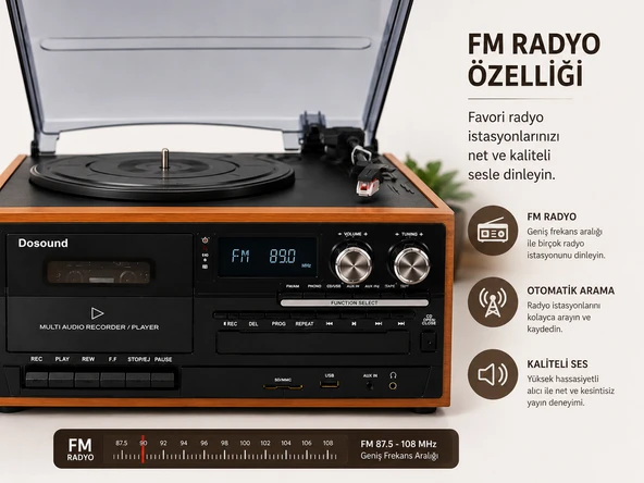 PTTAVM: Dosound TR-17S Ahşap Çok Fonksiyonlu Pikap Kaset CD USB