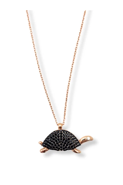 Rose Gold Siyah Işıltılı Kaplumbağa Hayalet Gümüş Kadın Kolye ürün görseli 1