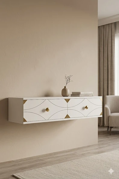 TDA1297BG ALFA Dresuar, Antre Hol Rafı Beyaz-Gold 120cm ürün görseli 1