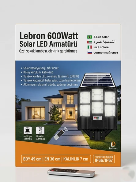Lebron 600W Solar LED Bahçe Armatürü ürün görseli 1