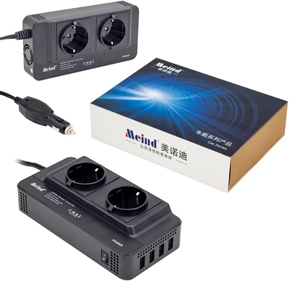 12 Volt 200 Watt, 4 Usb, 2 Priz, Dijital, Çakmaktan Power İnverter, ürün görseli 1