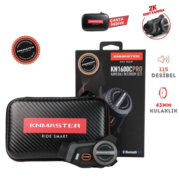 KNMASTER KN1600C PRO Kameralı Motosiklet Kask Bluetooth İntercom Kulaklık Seti ürün görseli 1