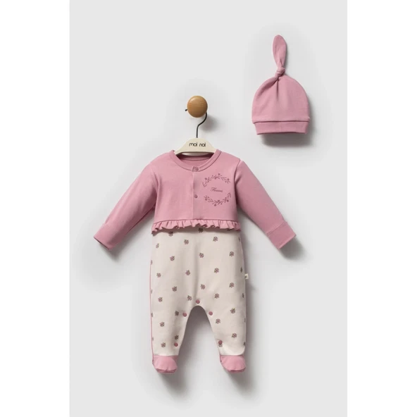 Moi Noi Flowers Şapkalı Tulum Mnb1263 Mürdüm ürün görseli 1