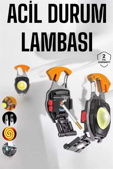 Yeni Nesil Kamp Feneri Çok Fonksiyonlu Fener Anahtarlık Usb Çakmaklı Cam Kırıcı Kemer Kesici Açacak ürün görseli 1