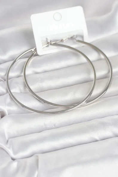 Gümüş Renk Pirinç Köşeli Kenar Halka 72 mm Kadın Küpe ürün görseli 1