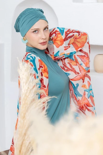 Maresiva 262113 Trene Turkuaz Pareolu Tam Boy Tesettür Mayo ürün görseli 1