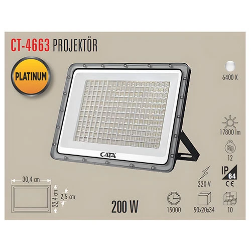 Cata CT-4663 200W/6500K Slim Led Projektör (Beyaz) ürün görseli 1