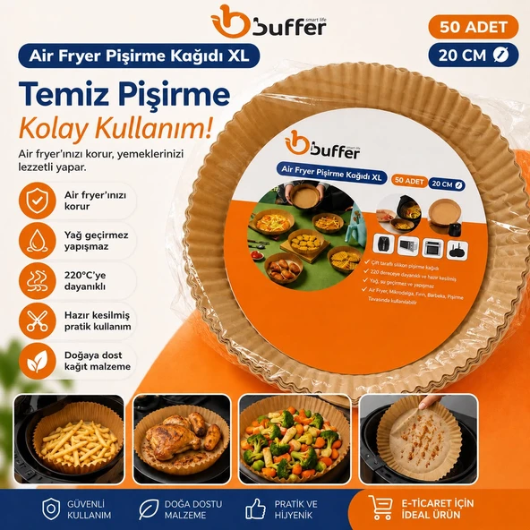 50 Adet Airfryer Pişirme Kağıdı Hava Fritözü Tabak Model Pişirme Kağıdı Airfryer Yağsız Firitöz ürün görseli 1