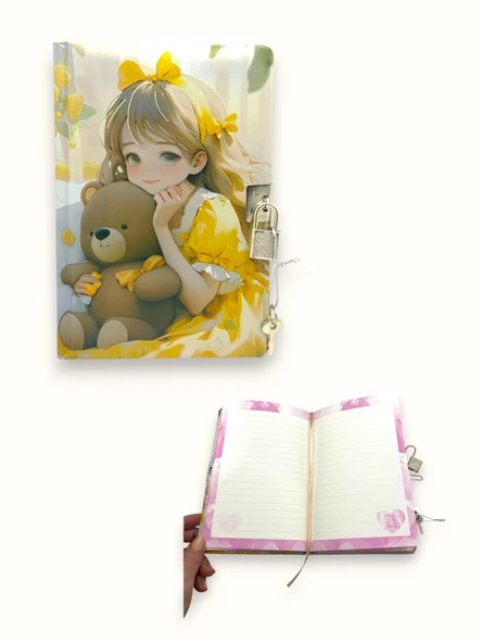 Kore Kız Hatıra Defteri (Günlük) Kilitli Defter 80 yaprak -Sarı ürün görseli 1