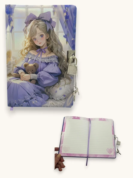 Kore Kız Hatıra Defteri (Günlük) Kilitli Defter 80 yaprak - Mor ürün görseli 1