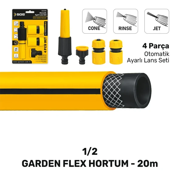 PTTAVM: 20 MT HORTUM 1/2 GARDENFLEX 4 PCS LANS SETLİ SGS 4364